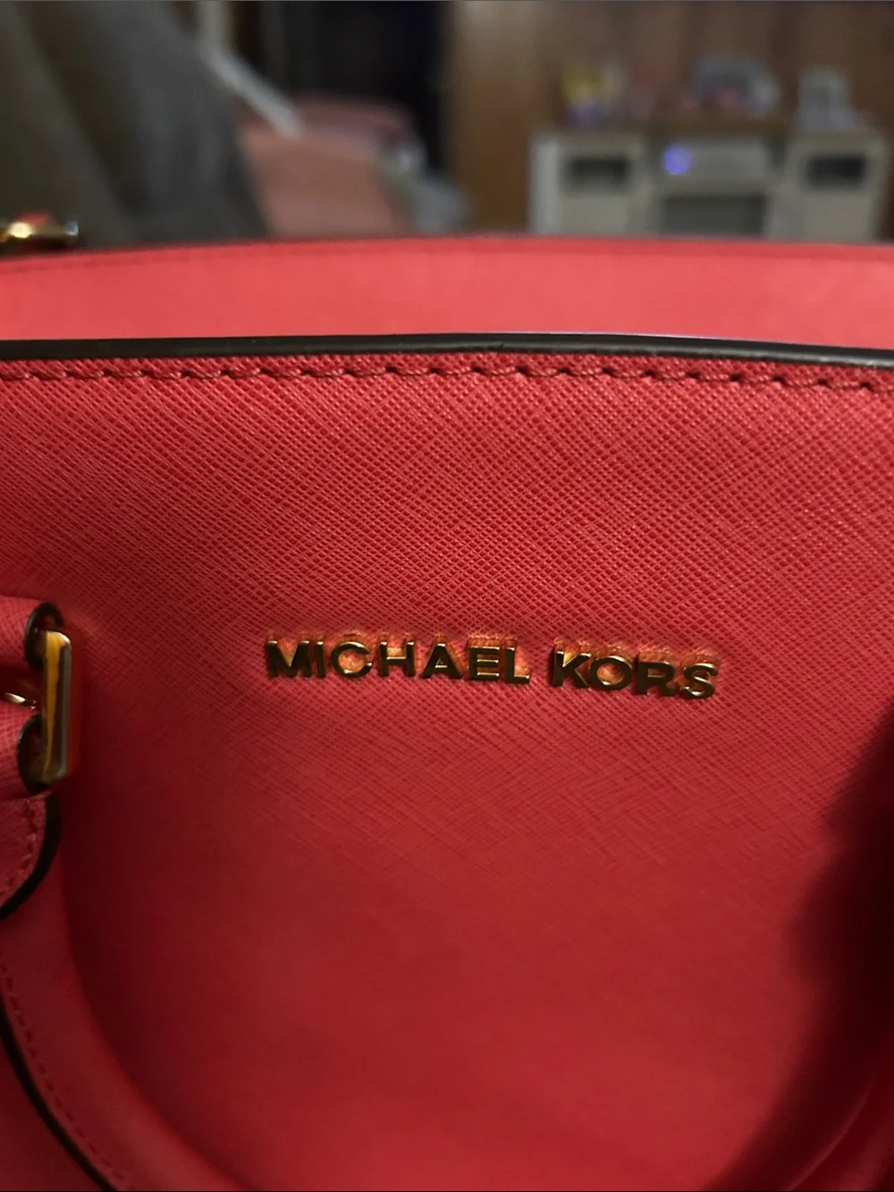 Michael Kors Coral Saffiano Dome Satchel with Gold Accents